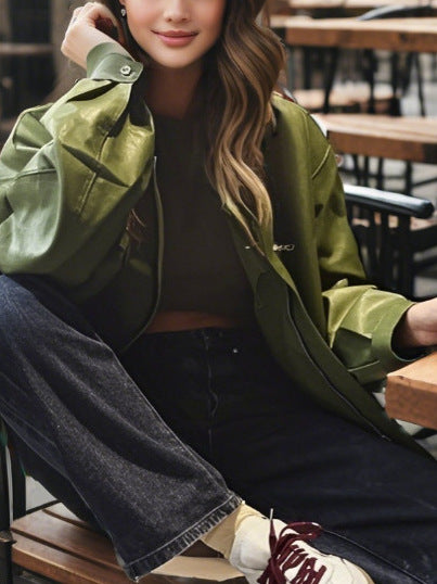 Qadınlar üçün çoxfunksiyalı yaxalı dəri gödəkçə