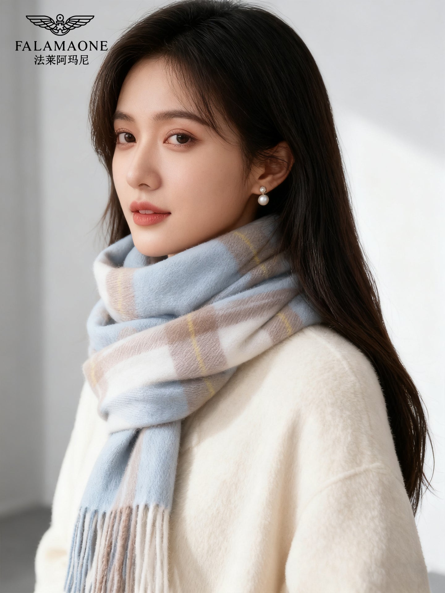 Fala Armani Qadın Şərfi 2025 Yeni Stil, Lüks Payız/Qış Yüksək Seçimli Şal, 100% Yun, Qadınlar üçün Hədiyyə