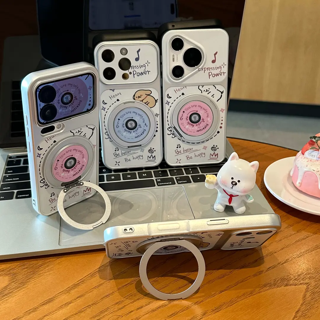 Apple 17promax cib telefonu qutusu Huawei mate60pro yaradıcı pura70 sevimli OppoReno15 cizgi filmi vivos30 qız Xiaomi 17 düşməyə qarşı yumşaq üçün uyğun CD puppy fırlanan stend