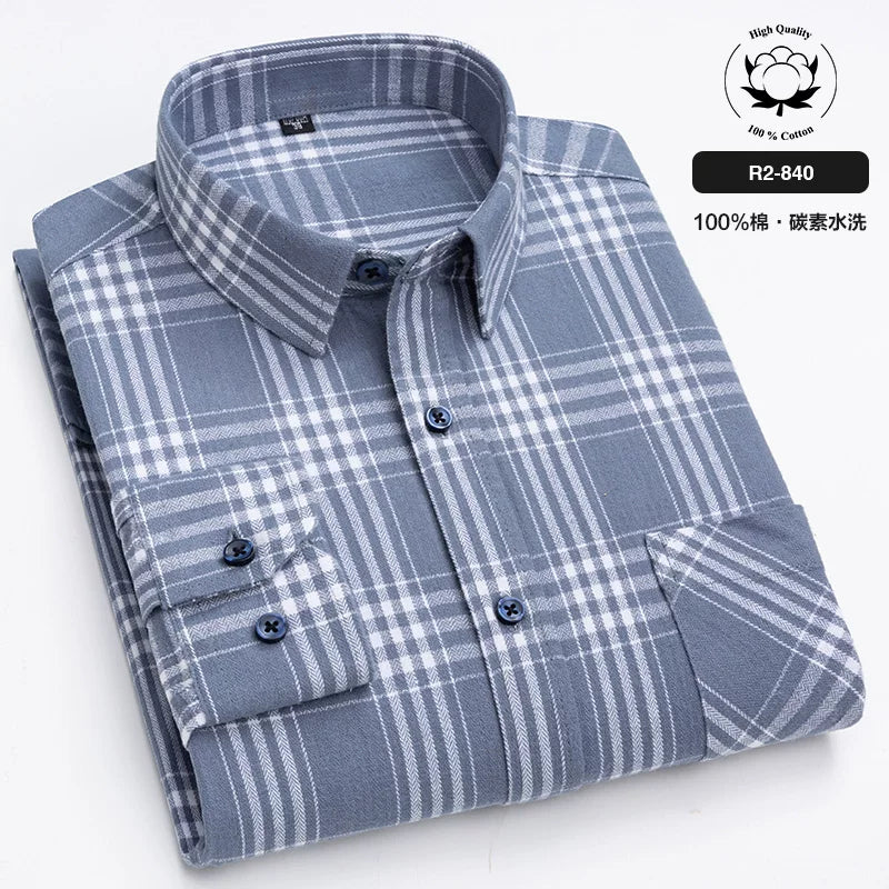 Paul 100% Pambıq Kişilər üçün Fırçalanmış Uzunqol Köynək, Gənc və Orta Yaşlı Kişilər üçün Gündəlik Pambıq Dama-dama Köynək, Böyük Ölçülü Kişi Geyimləri