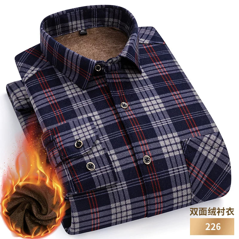 Paul Winter Kişilər, Orta Yaşlı və Yaşlılar üçün İsti Uzunqol Köynək, Gündəlik, Yun Astarlı, Qalın, Böyük Ölçülü Dama-dama Köynək