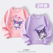 Kuromi Qızlar üçün Sweatshirt Payız/Qış 2024 Yeni Model Dəbli, Yun Astarlı Kürək Yaxalı Top Qızlar və Böyük Uşaqlar üçün