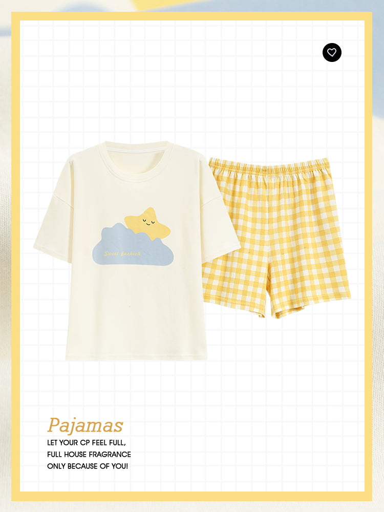 Catman pijama qadın xalis pambıq yay qısaqol şort 100% pambıq çöldə geyinmək olar böyük ölçülü qadın ev geyimi dəsti