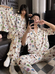 Crayon Shin-chan cüt pijama qadın yay qısaqol buz ipək üç parça dəsti şirin nazik yay kişi ev geyimi