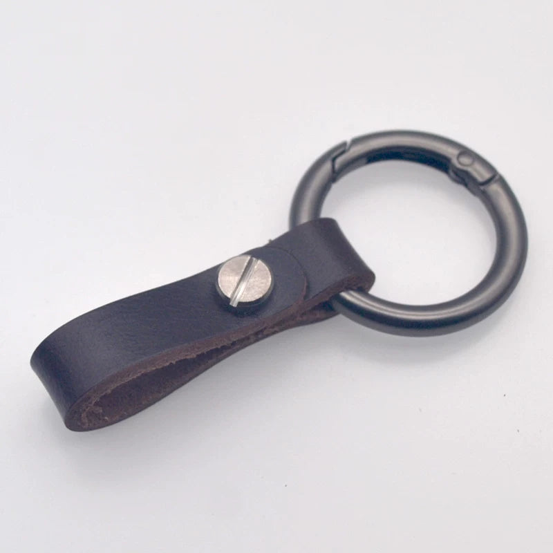 Genuine leather round ring car key chain men's cowhide key chain waist key ring car key chain pendant decoration