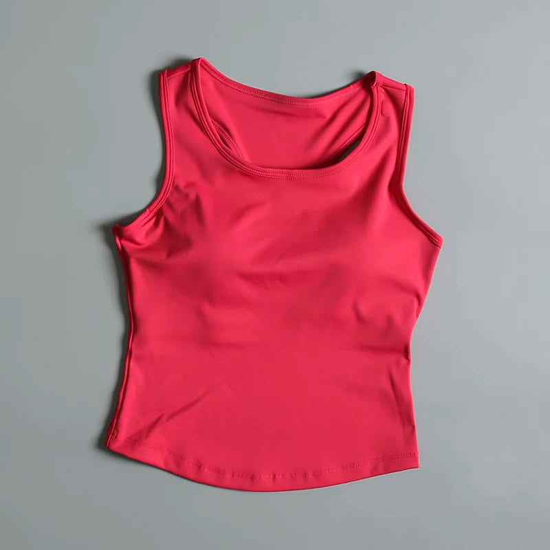 Yayda qadınlar üçün sinə yastığı olan qolsuz jilet, arıqlayan, nəfəs ala bilən, tez quruyan, peşəkar yoqa geyimi, idman üstləri, fitnes paltarları