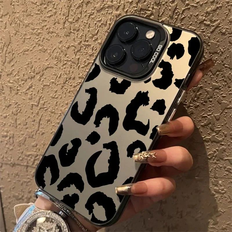 iPhone 16 üçün Case Leopard Print Elektroplat Silver Phone C