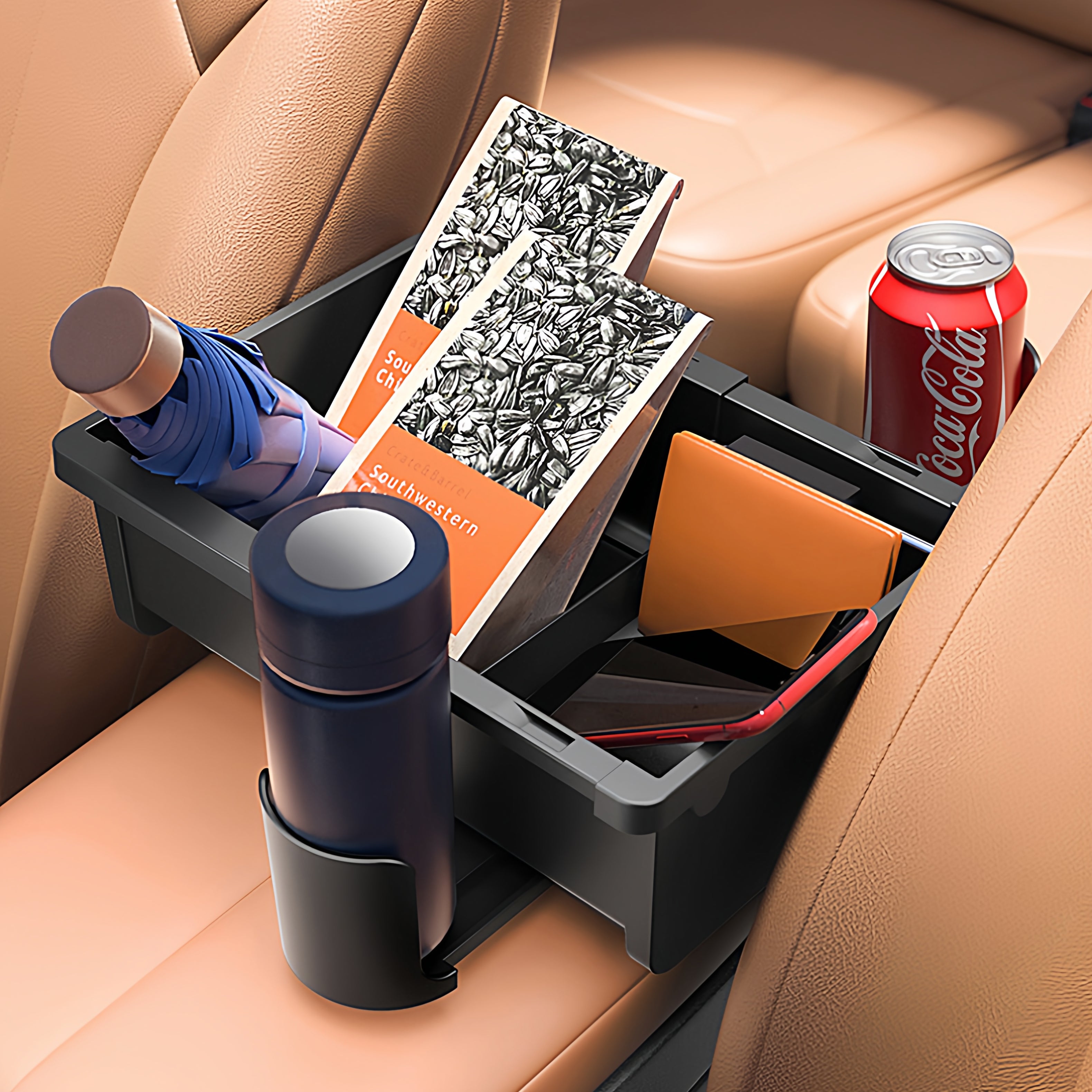 Avtomobil saxlama qutusu, teleskopik saxlama qutusu, oturacaq qoltuqaltı qutusu, salfet qutusu, içki tutacağı, fincan tutacağı, qəlyanaltı qutusu