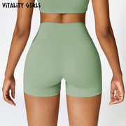 Vitality Girls tez quruyan tikişsiz fitnes şortu qadın roll əleyhinə yoqa geyinmək dar idman üç rüb şalvar yüksək bel
