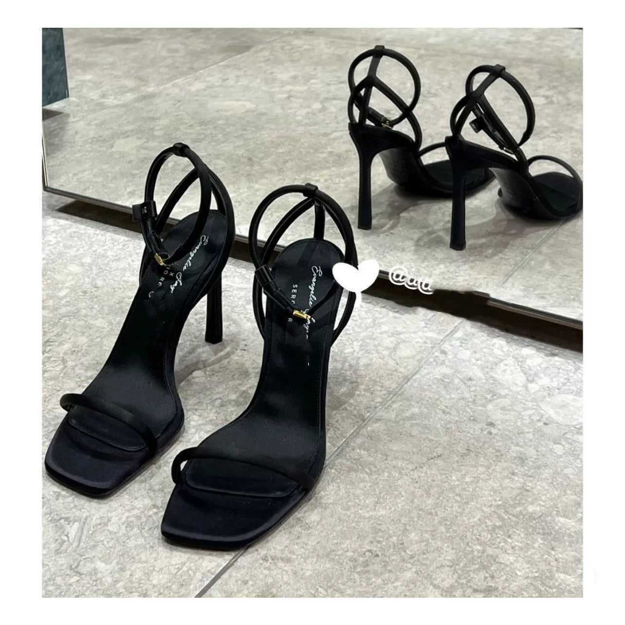 Yeni, seksual, kvadrat burunlu hündürdaban ayaqqabılar, qadın tək qayışlı zərif stiletto sandaletləri.