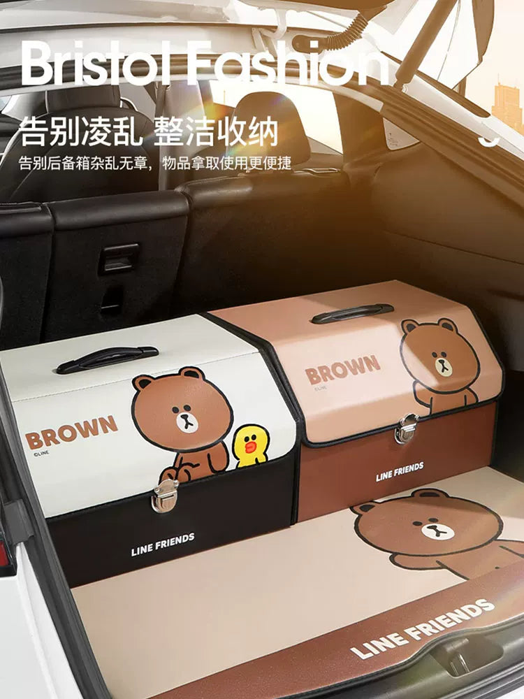 LINE FRIENDS Car Trunk Storage Box, Folding Organizer, Universal Car Decoration Cartoon Storage Box