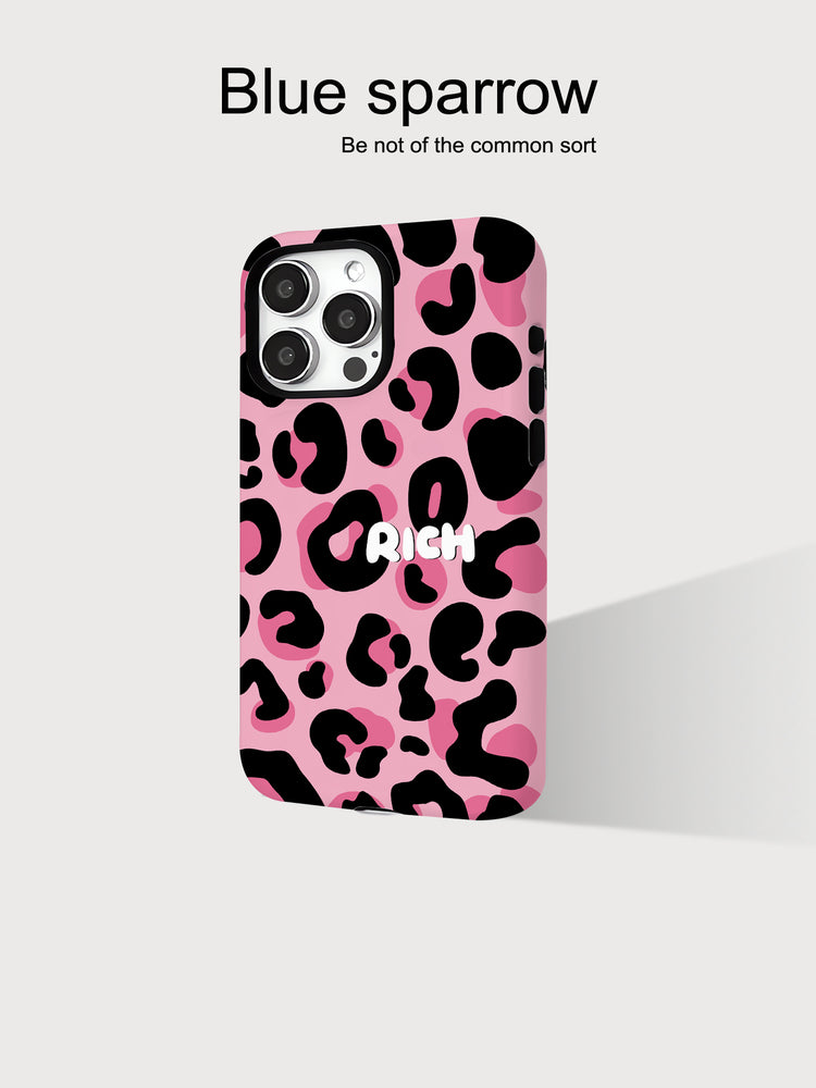 Şirin sərin çəhrayı qara pantera naxışı iPhone16 cib telefonu üçün uyğundur Apple 16promax ikisi birdə film 15/15pro qadın 17promax moda 17pro/14pm Huawei mate70/P80
