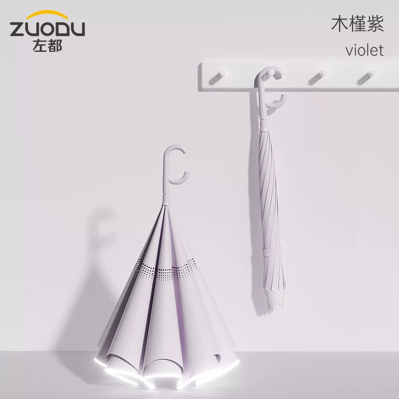 Zuodu avtomatik tərs çətir qadınlar üçün uzun saplı çətir, böyüdülmüş, qalınlaşdırılmış və gücləndirilmiş, həm günəşli, həm də yağışlı, böyük avtomobilə quraşdırılmış xüsusi avtomobil
