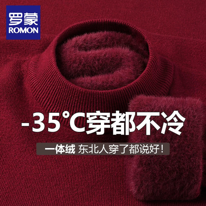 Romon tərəfindən hazırlanmış 2025-ci il Yeni Qış Kişilər üçün Yüksək Yaxalı Trikotaj İsti Əsaslı Sviter, Yun Astarlı