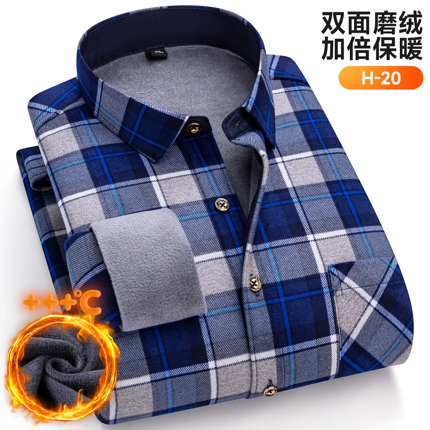 Paul Winter Kişilər, Orta Yaşlı və Yaşlılar üçün İsti Uzunqol Köynək, Gündəlik, Yun Astarlı, Qalın, Böyük Ölçülü Dama-dama Köynək