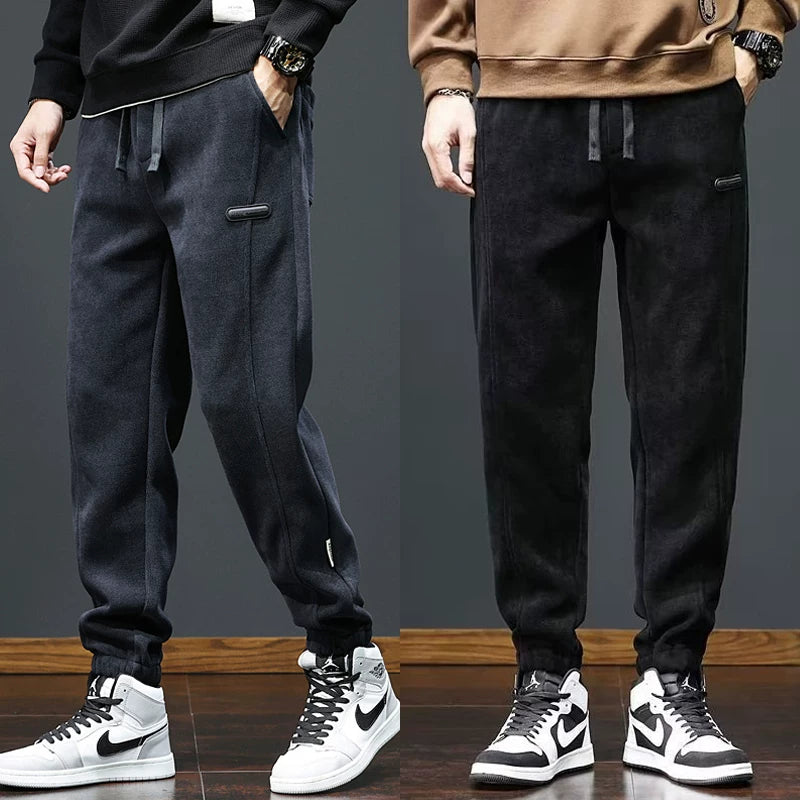 Kişilər üçün 2025-ci ilin yaz və payız şalvarları Yeni Stil, Yun astarlı məxmər gündəlik şalvarlar, Boş Fit, İdman şalvarları, Uzun şalvarlar, Dəbli