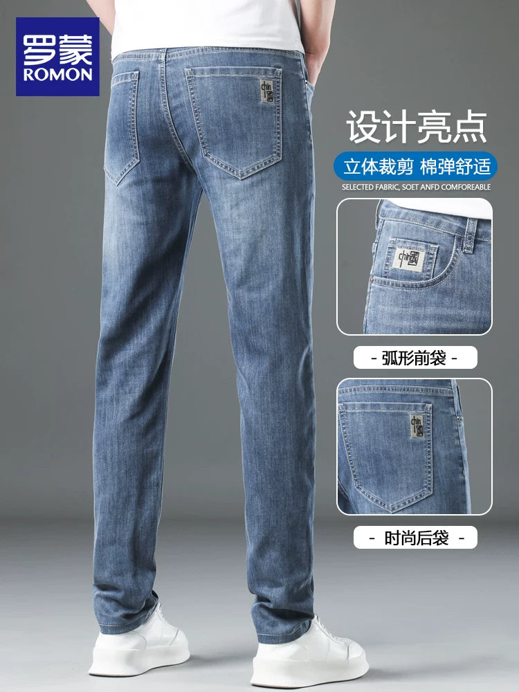 Luo Meng Yay İncə Jeans Kişi Buz İpək Stretch İncə Düz Kişi Şalvar 2026 Yeni Ultra İncə Gündəlik Şalvar