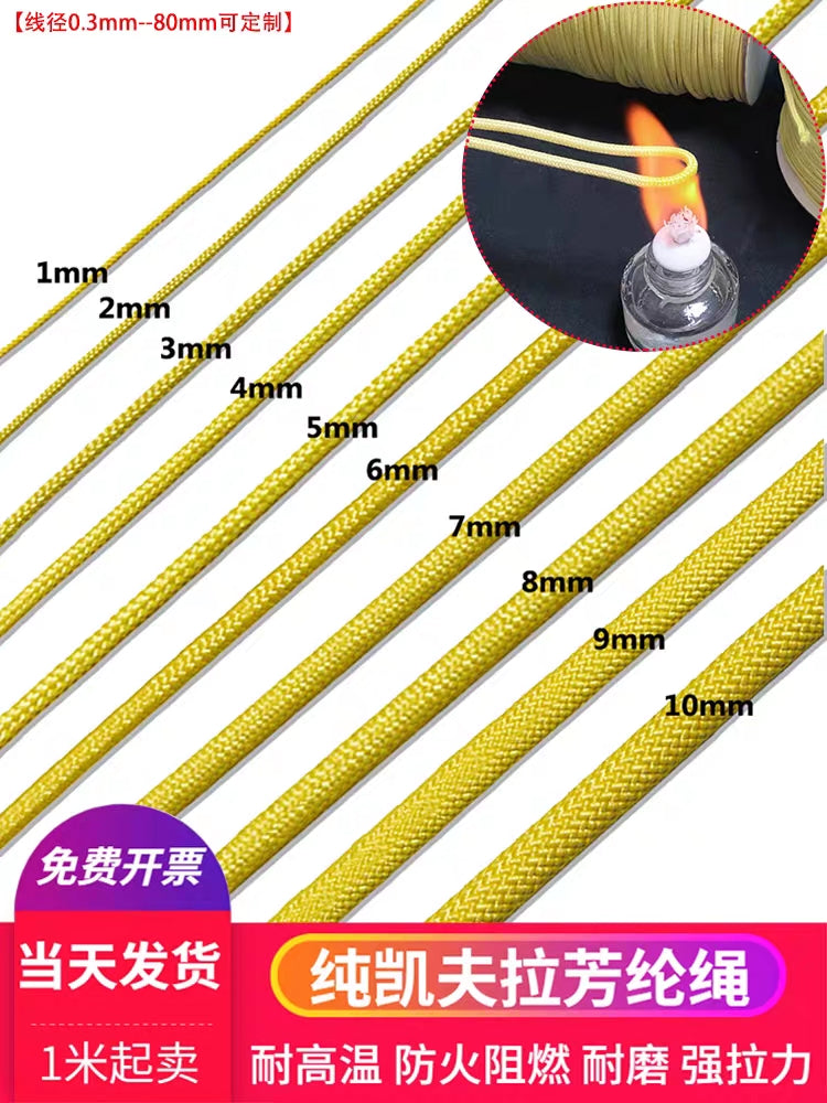 Aramid yüksək temperaturlu ip izolyasiyalı dartma ipi yanğına qarşı yanğından xilasetmə ipi Kevlar kəndiri ayaqqabı bağı yüksək möhkəmlikli ip