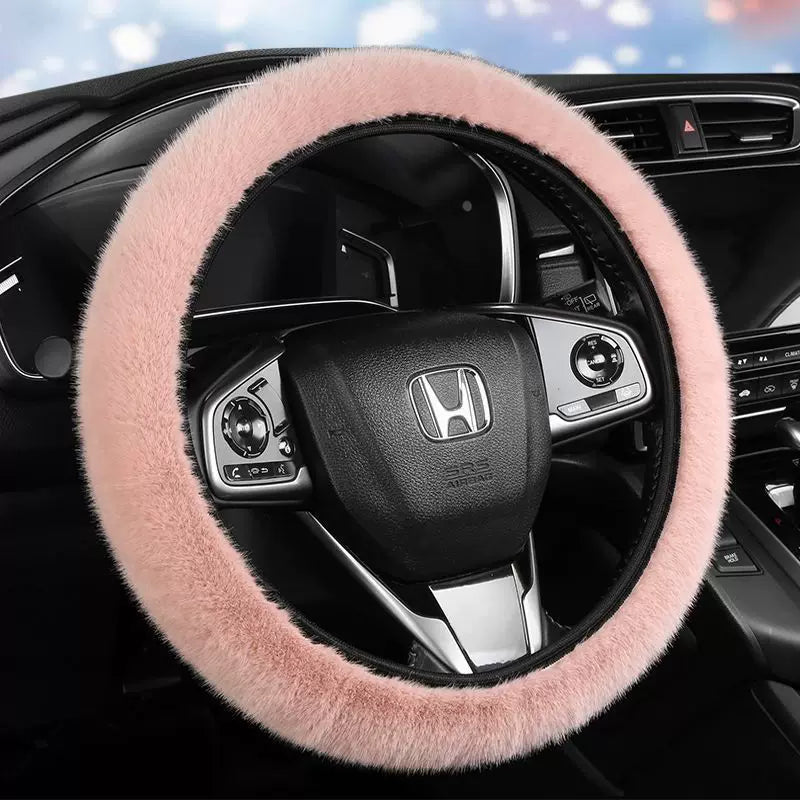 Car steering wheel cover, soft, warm, non-slip, soft and comfortable for winter, universal car interior accessory.