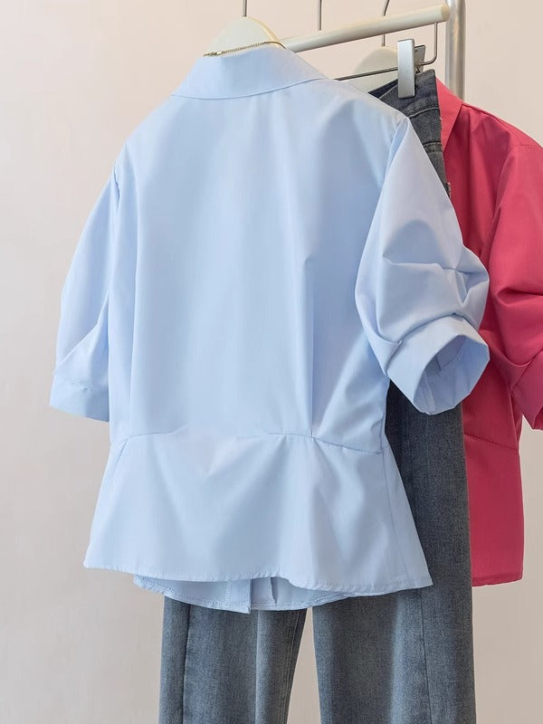 Fransız üslubunda dizayn, qadınlar üçün qısaqol niş köynək, 2026-cı il yay yeni stili, böyük ölçülü, zərif, arıqladıcı və gözəl top.