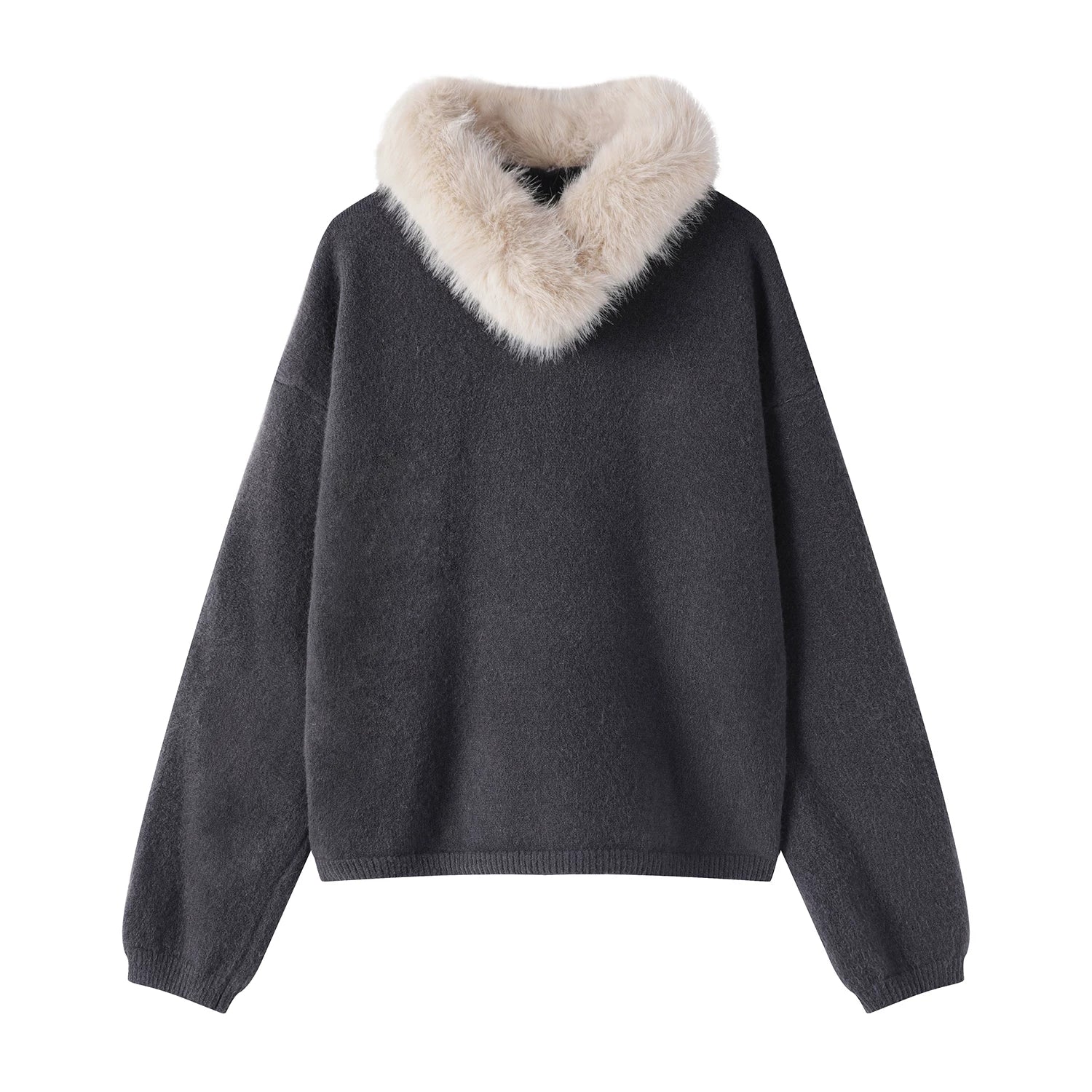 Qadınlar üçün Chorissa Qırmızı Yeni il və Milad mövzulu sviter, payız və qış, xəz yaxalıqlı çoxfunksiyalı dizayn, sviter trikotaj top