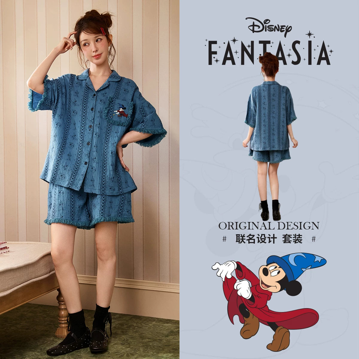 Gong Die [kənarda geyinmək olar] Disney Mickey Girl Köynək Gecəlik Saf Pambıq Cizgi Film Moda Qısaqol Ev Geyimi Yay