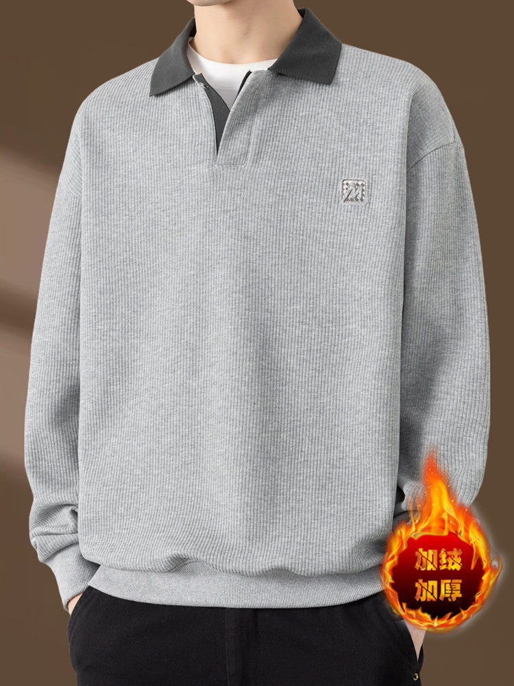 Qiao Dimengla Yüksək keyfiyyətli payız/qış kişi sviteri, yun astarlı, qalınlaşdırılmış, ağır, yaxalı, uzunqol, gündəlik kişi geyimi, yaz/payız üslubu