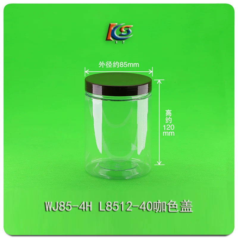 8512-40 Şəffaf möhürlənmiş banka PET qida dərəcəli plastik qab biskvit qablaşdırma qabı çiçək çay şüşəsi qapaqlı plastik şüşə