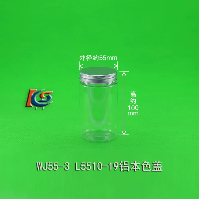 Alüminium qapaqlı plastik qab PET qida dərəcəli şəffaf qablaşdırma şüşəsi qapaqlı möhürlənmiş banka böyük diametrli qalınlaşdırılmış yüksək səviyyəli boş şüşə