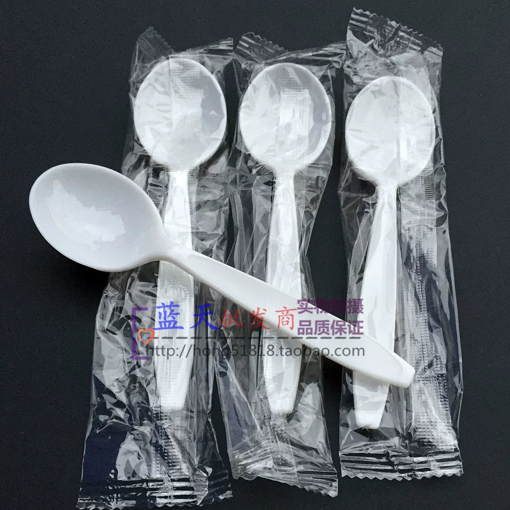 Qatılaşdırılmış birdəfəlik qaşıq, plastik şorba qaşığı, sıyıq qaşığı, desert qaşığı, fərdi qablaşdırılan ağ dəyirmi baş qaşıq, 100 ədəd