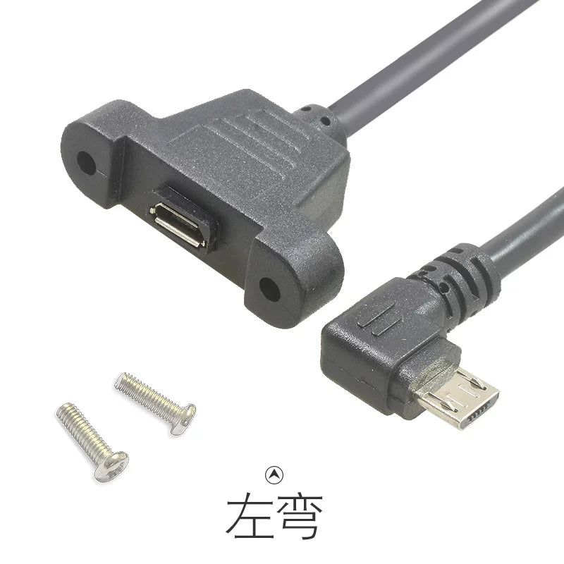 Dirsək Mikro USB uzatma kabeli vida deşik qulaqları ilə Mikro usb kişidən qadına uzatma yuxarı, aşağı, sol və sağ şarj kabellərini, avtomobil sürücülük qeydini, enerji təchizatı kabelini, naviqatorun mis nüvəsini düzəldə bilər