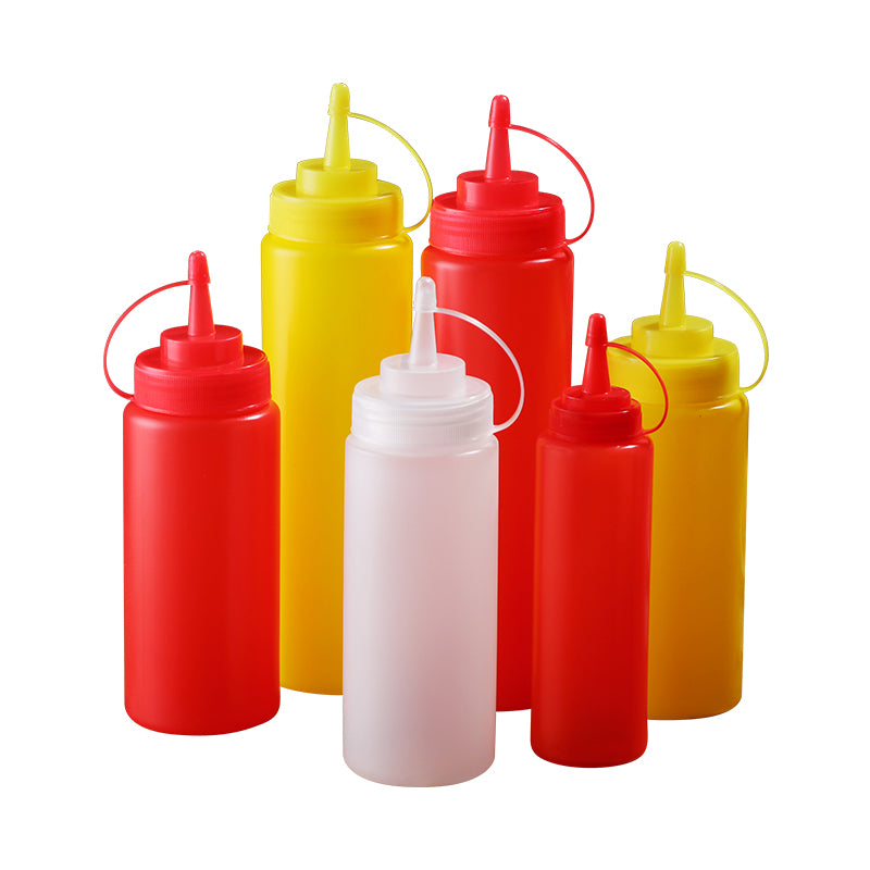 Sıx sous şüşəsi pomidor salatı sousu plastik ucluq sıxmaq üçün sıxma şüşəsi kommersiya yağ şüşəsi məişət sousu sousu ədviyyat şüşəsi