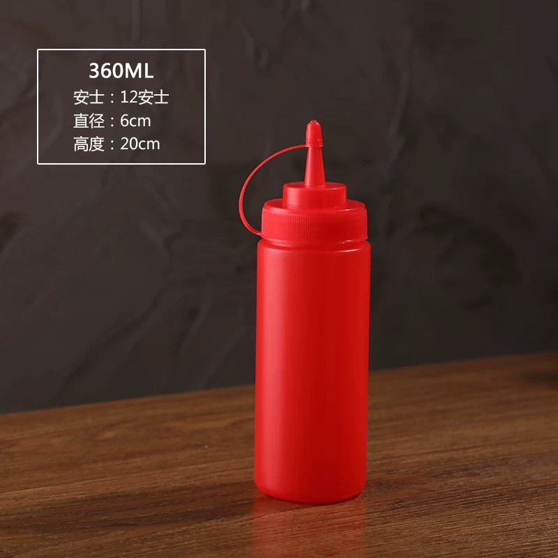 Sıx sous şüşəsi pomidor salatı sousu plastik ucluq sıxmaq üçün sıxma şüşəsi kommersiya yağ şüşəsi məişət sousu sousu ədviyyat şüşəsi