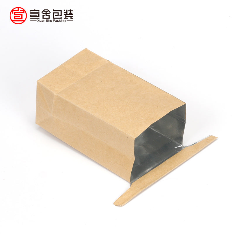 Yaşıl çay məftilli qatlanan folqa çantası kraft kağız çay qablaşdırma çantası Longjing sadə kraft çantası öz-özünə dayanan universal daxili çanta