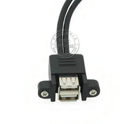 Vida dəlikləri olan, USB uzatma kabelini düzəldə bilən qulaqları olan, iki portlu birləşdirilmiş USB2.0 uzatma kabeli, vintli çərçivə kabeli, ikili USB2.0 kişidən qadına uzatma