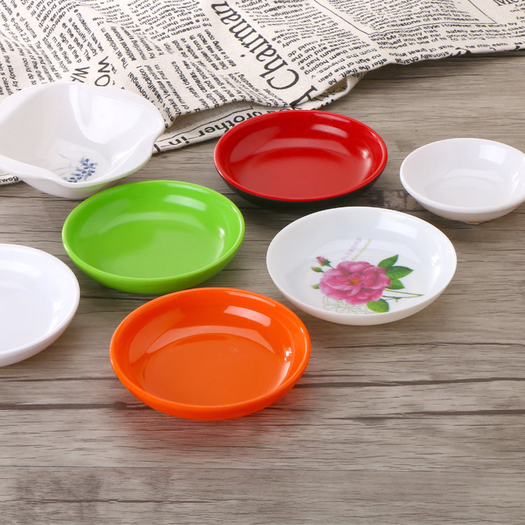 Melamin imitasiyalı çini rəngli sirkə qabı plastik yuvarlaq yağlı qab qaynar qazan ədviyyat yeməyi Yapon daldırma sousu qabı garnitür sirkə qabı
