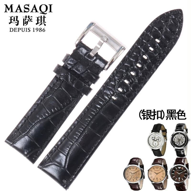 Armani AR0168 AR0169 dana dərisindən hazırlanmış saat qayışları, 22 mm, qara timsah naxışlı orijinal dəri.