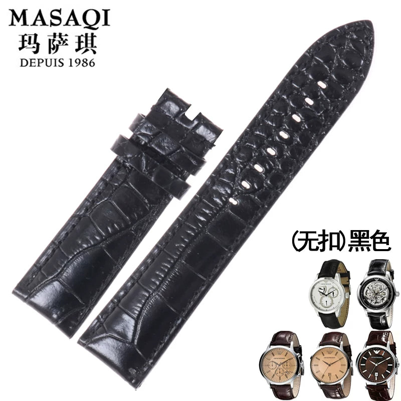 Armani AR0168 AR0169 dana dərisindən hazırlanmış saat qayışları, 22 mm, qara timsah naxışlı orijinal dəri.