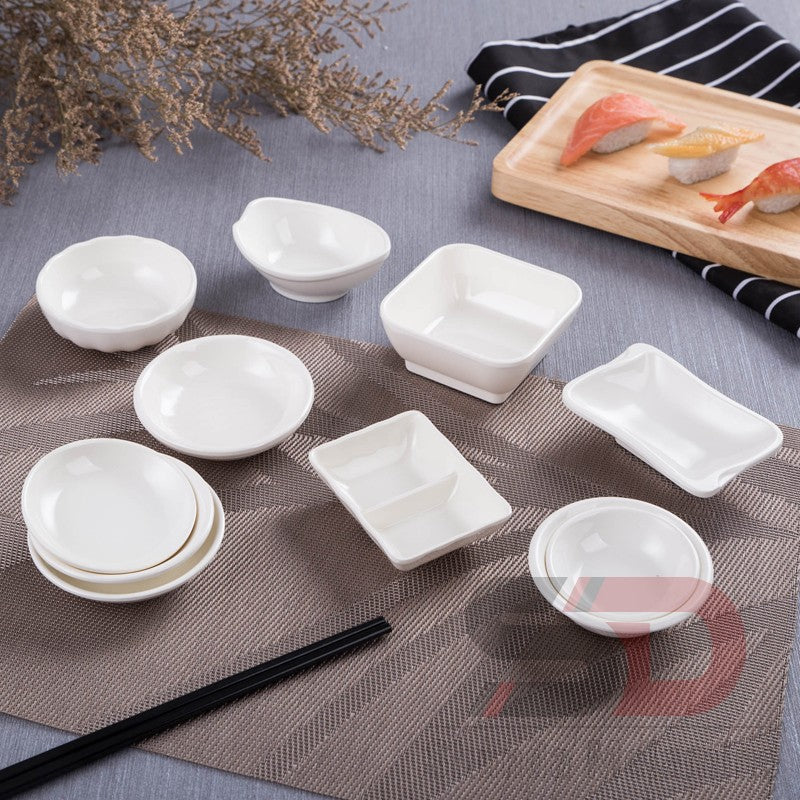 Plastik ləzzətli qab, sirkə qabı, soya sousu qabı, otel melamin qabı, yeməkxana üçün ədviyyat, kiçik kasa, tərəvəz bölməsi, daldırma sousu qabı