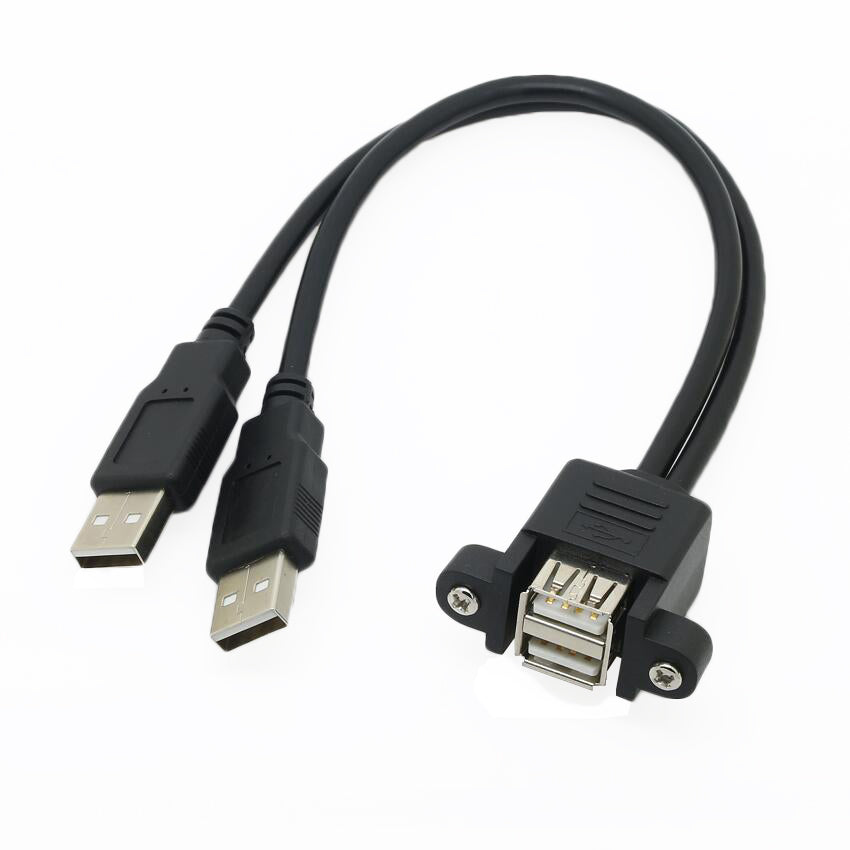 Vida dəlikləri olan, USB uzatma kabelini düzəldə bilən qulaqları olan, iki portlu birləşdirilmiş USB2.0 uzatma kabeli, vintli çərçivə kabeli, ikili USB2.0 kişidən qadına uzatma